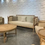 ست کامل مبل کاجی شامل کاناپه، مبل تک و میز جلو مبلی